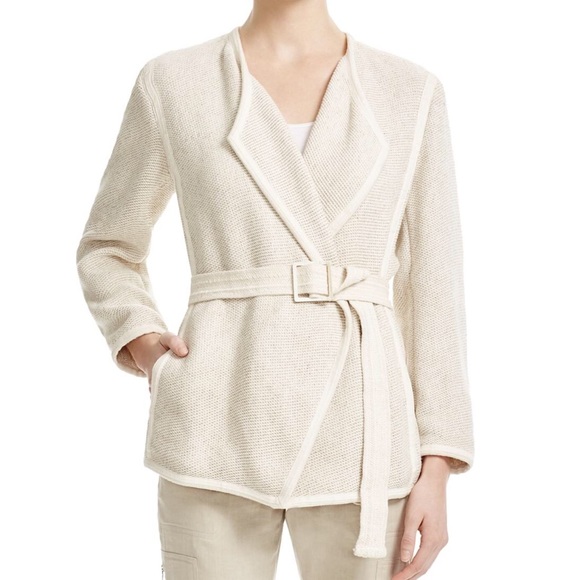 VINCE ivory tweed wrap trench jacket - Picture 5 of 6